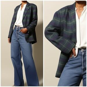 Vintage Union Made Wool Blend Classic Plaid Tartan Oversized‎ Blazer Jacket